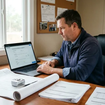 Digital general contractor service agreement on laptop