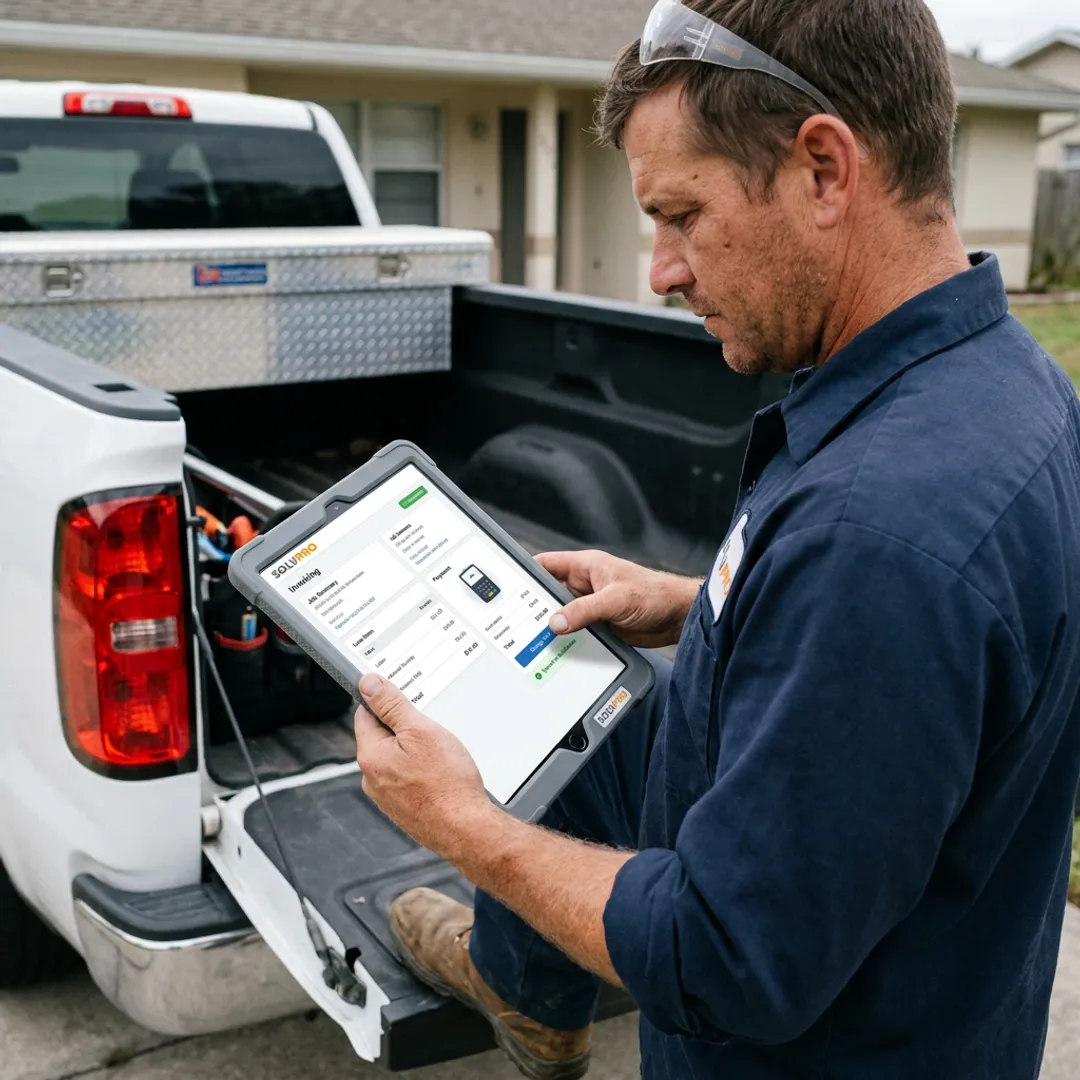 Field technician using invoicing software