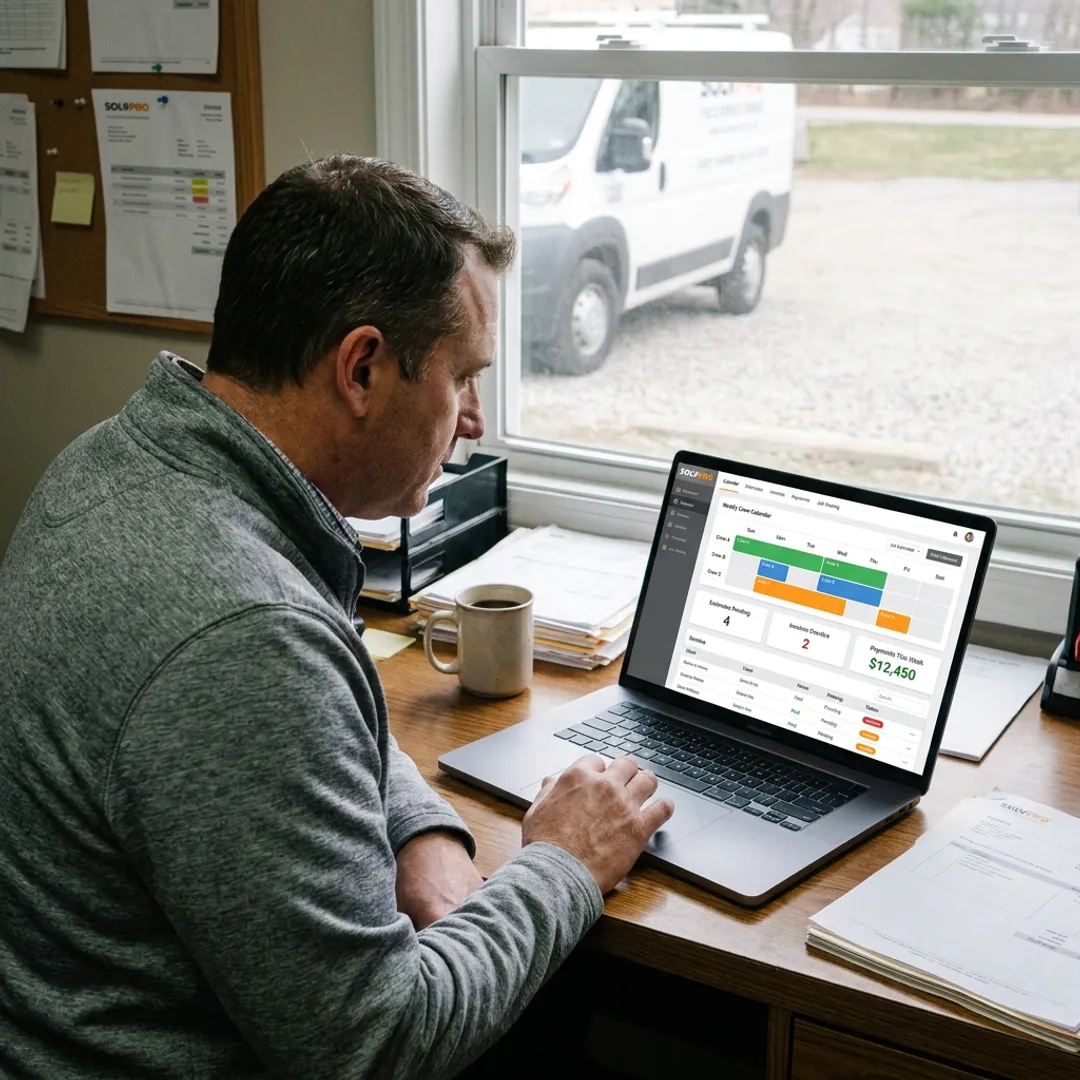 Service business owner managing schedules and invoices