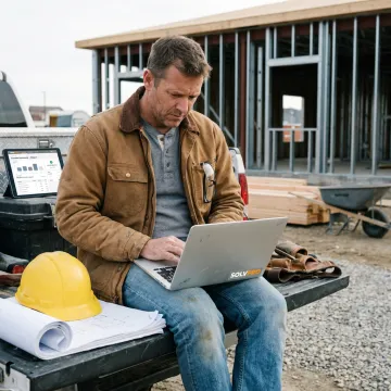 Contractor reviewing construction estimate software