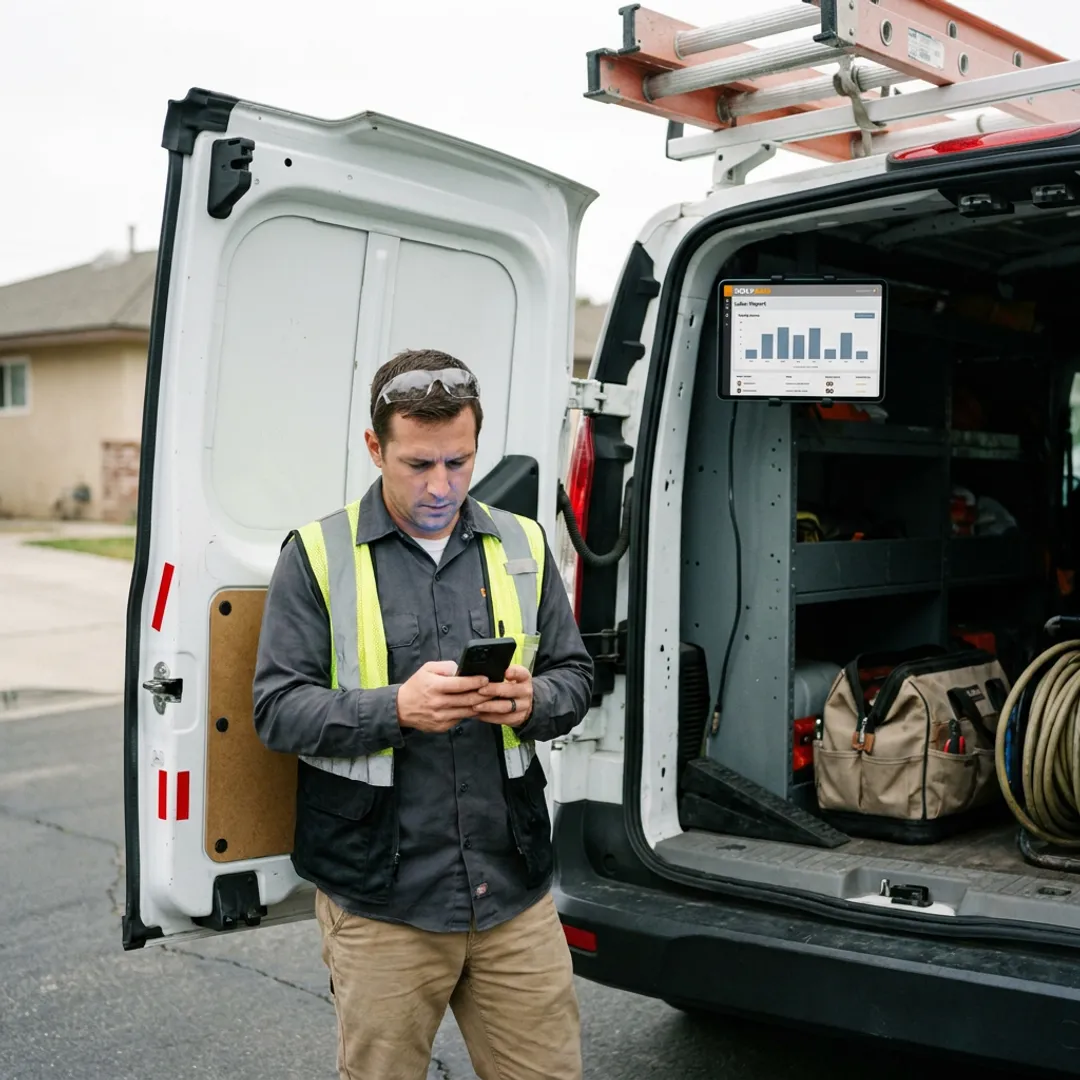 Technician tracking job time on a mobile device