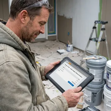 Painting contractor creating a digital estimate on tablet