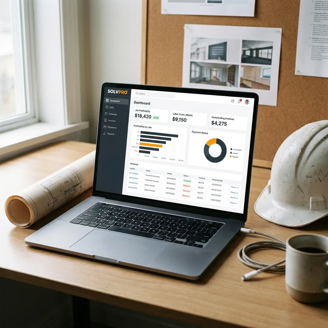 Financial project dashboard showing job costs and invoices