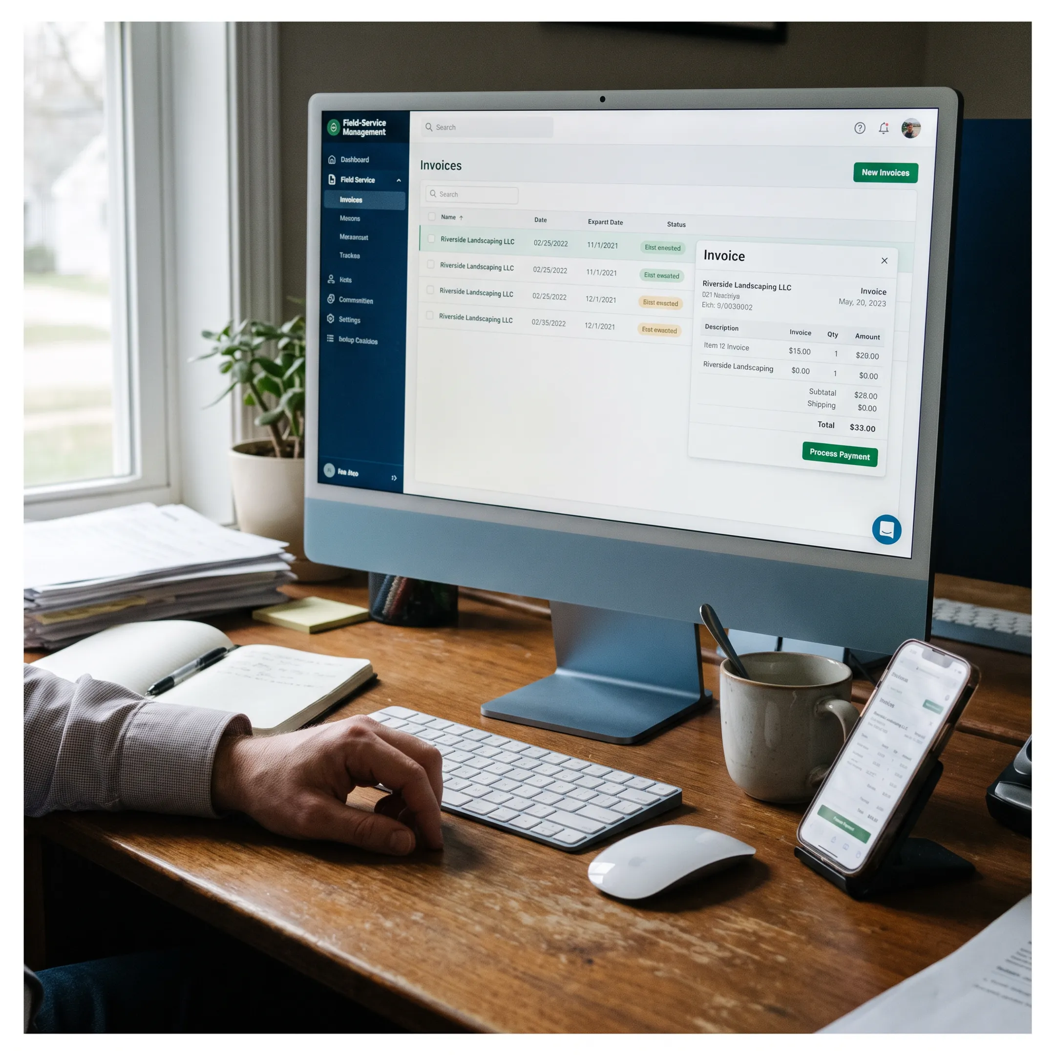 Dashboard showing digital invoice creation and payment tracking