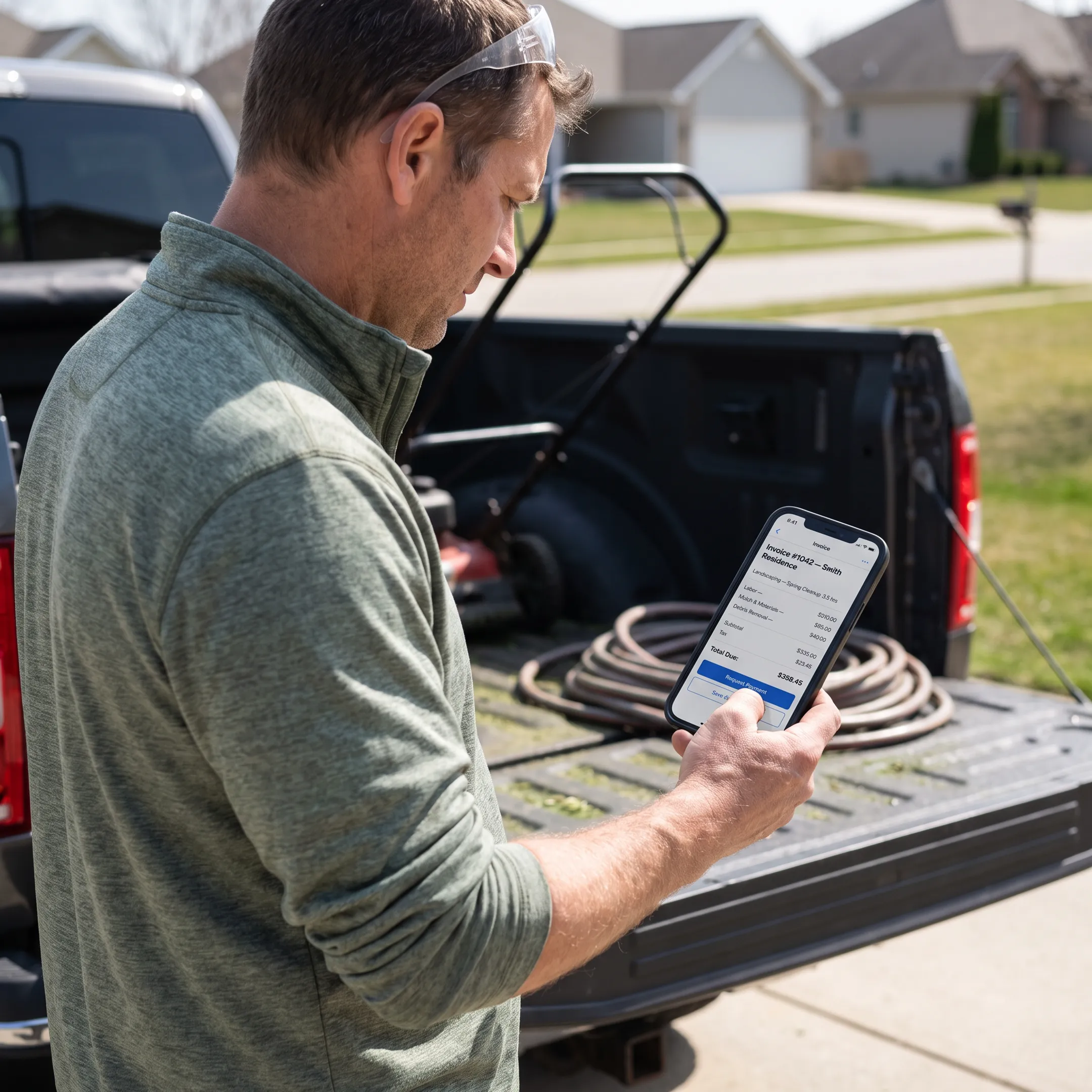 Small business owner creating an invoice on a mobile app