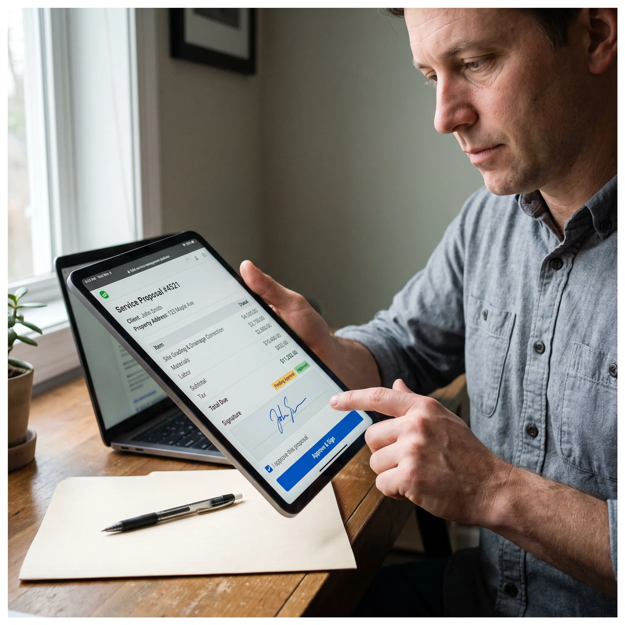 Customer signing a digital service proposal online