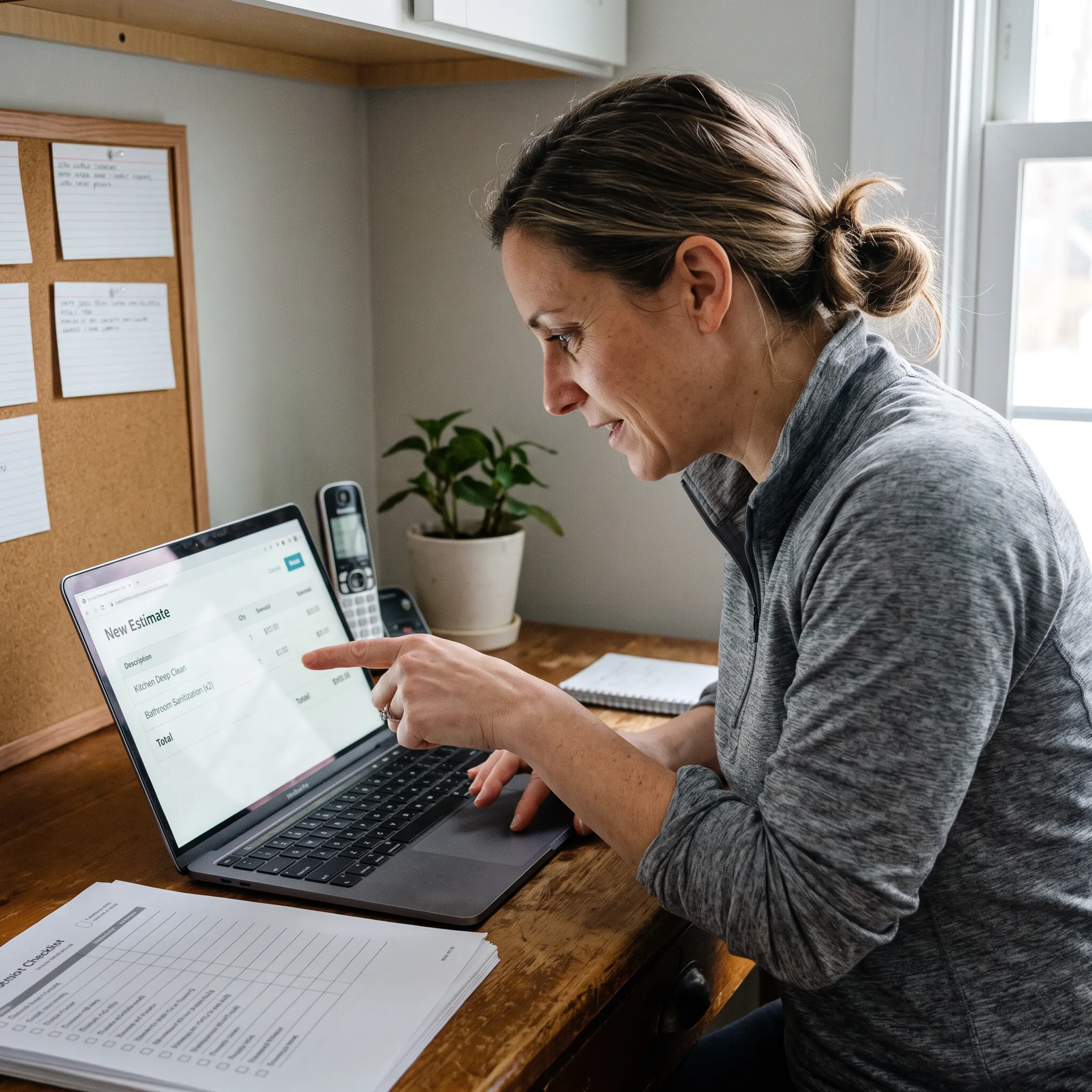 Cleaning business owner creating a digital house cleaning estimate