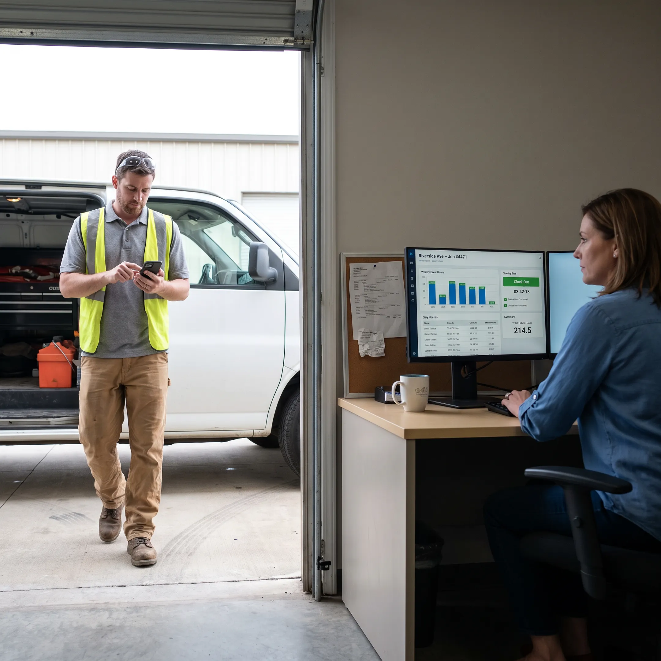 Field service worker tracking time on a mobile device