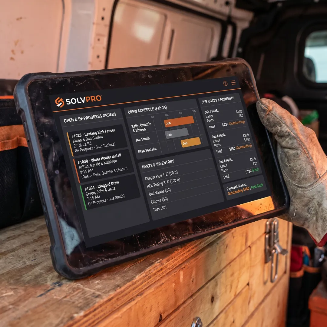 Plumbing work order and inventory management software dashboard
