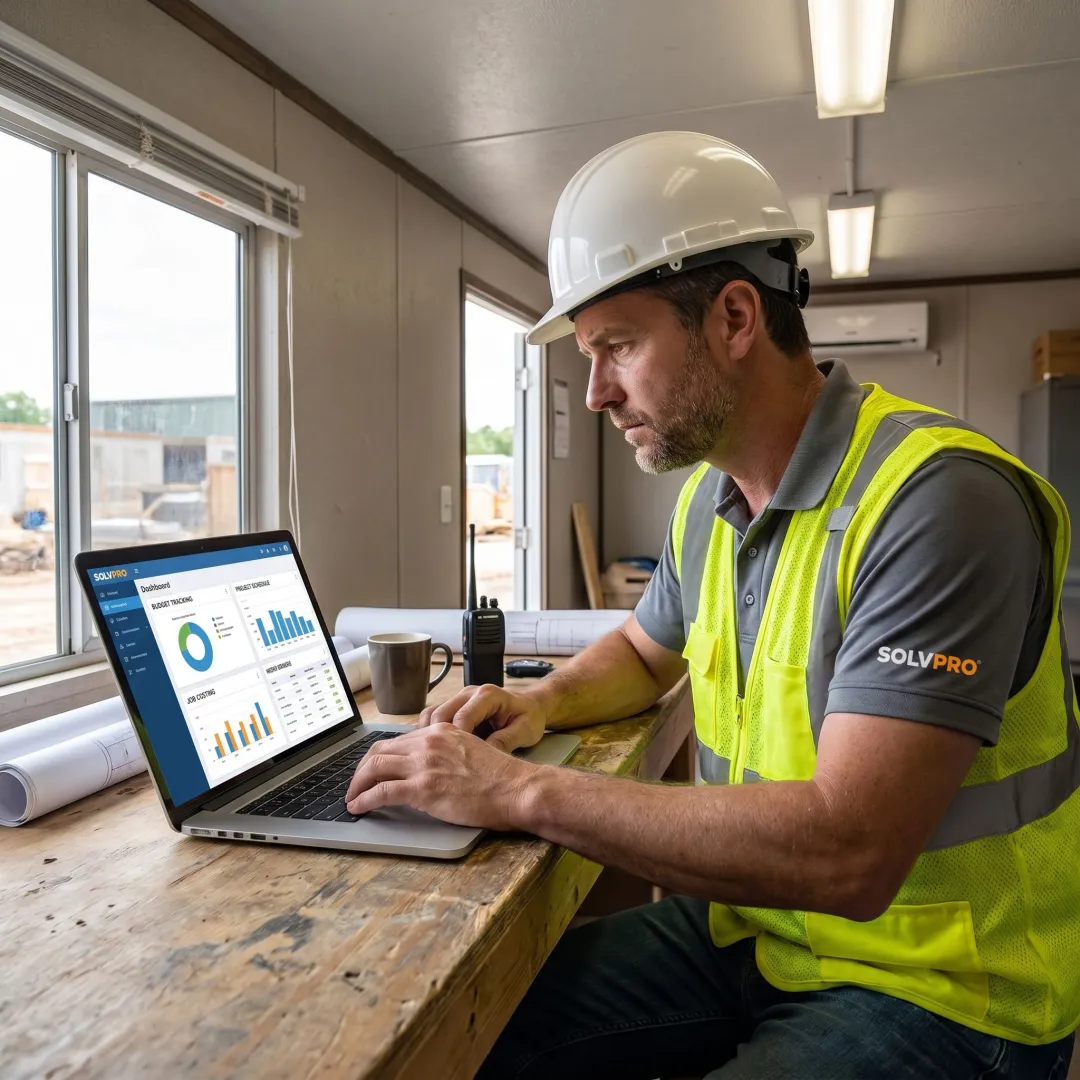 Construction project budget dashboard on laptop