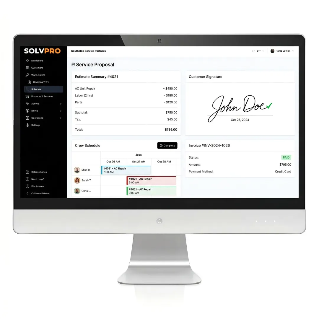 Field service proposal software dashboard on laptop