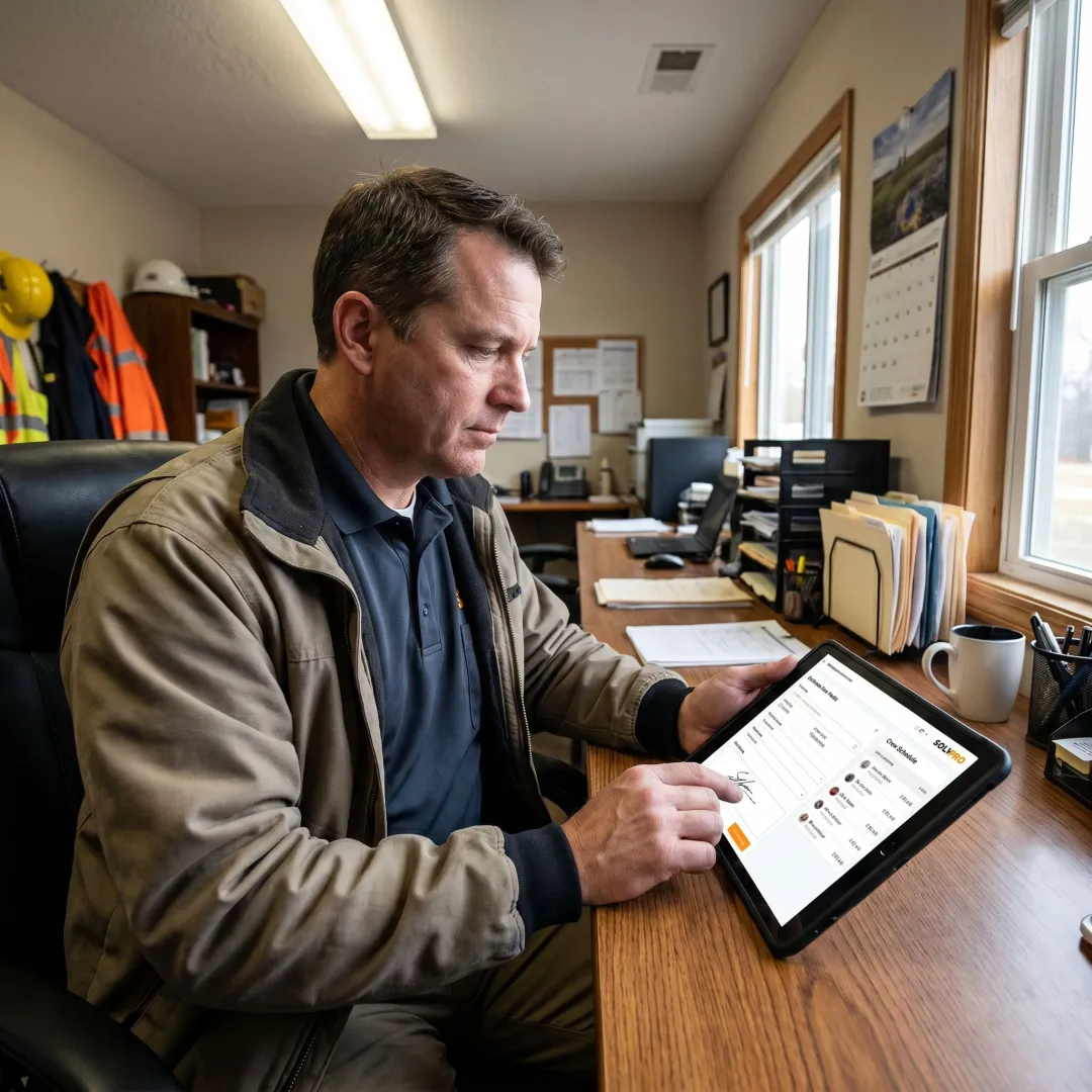 Technician reviewing a digital field service proposal