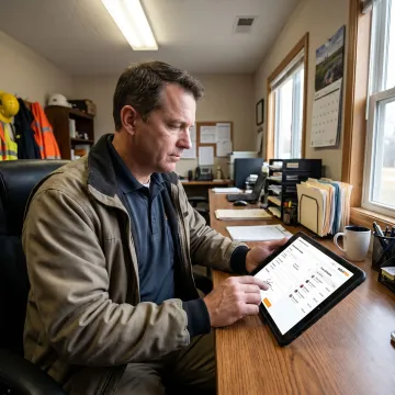 Technician reviewing a digital field service proposal