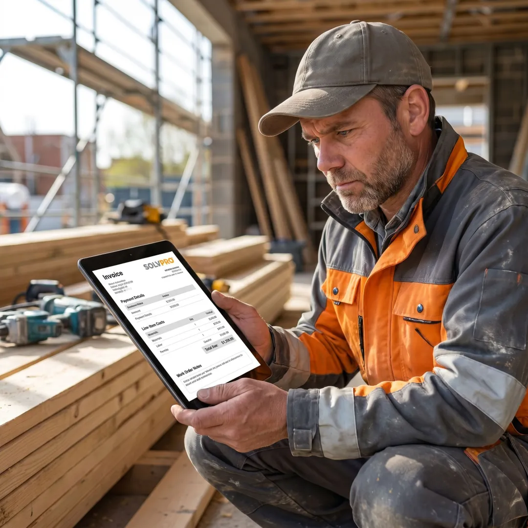 Contractor using mobile invoicing software