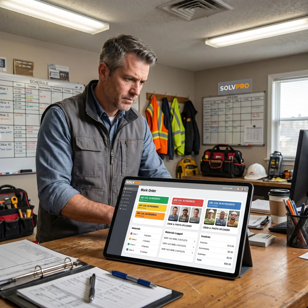Work order software dashboard on a tablet