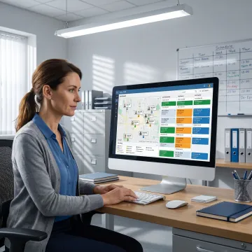 Commercial cleaning manager reviewing optimized crew routes