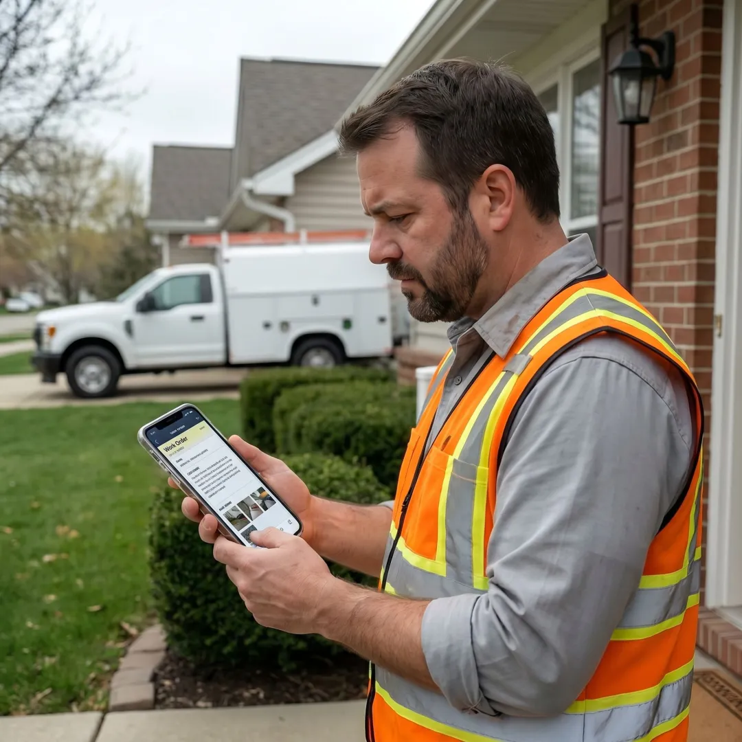 Field technician using a mobile work order app