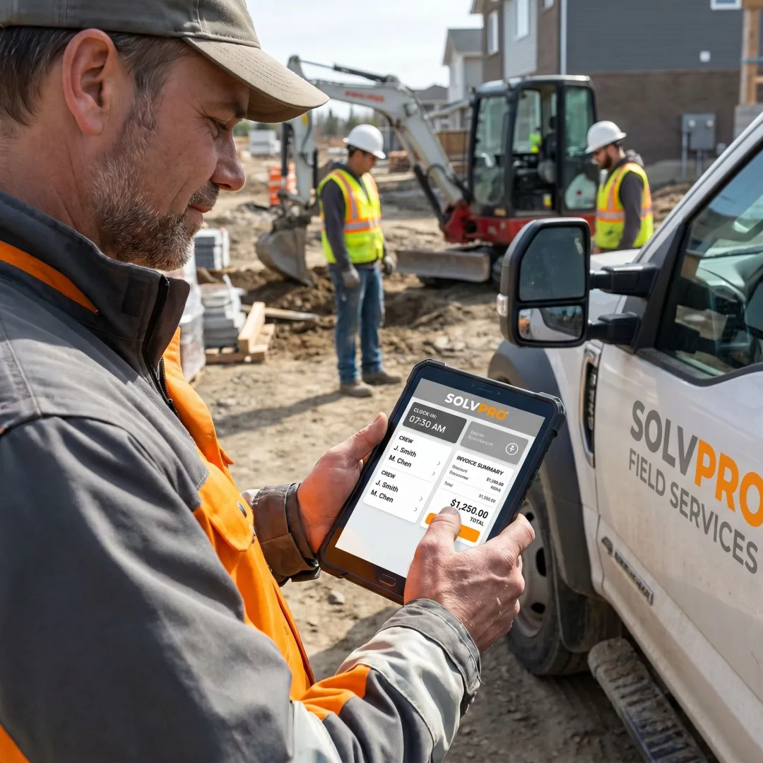 Field crew using time tracking and invoicing software