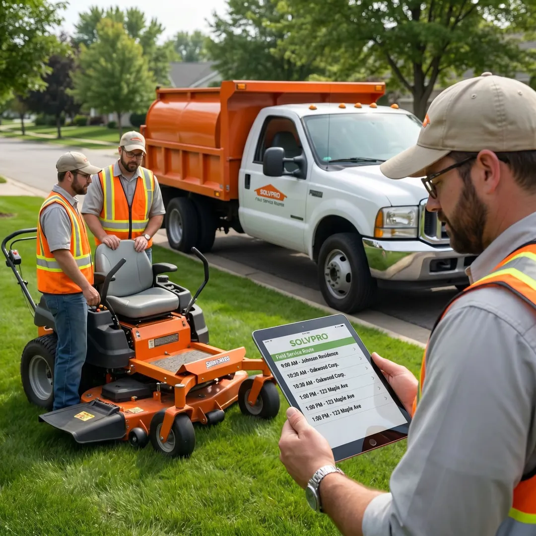 Lawn care crew using scheduling software