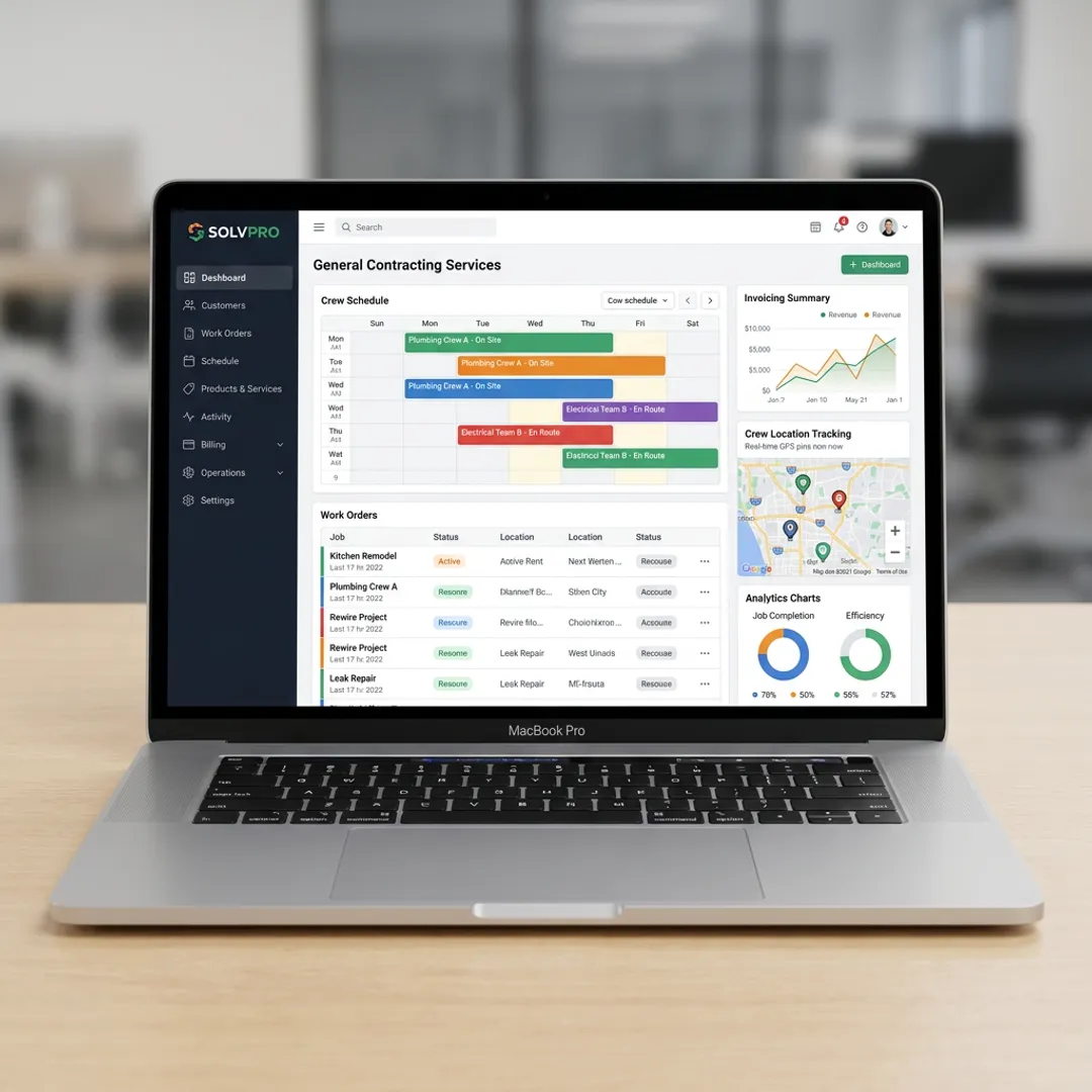 Field service software dashboard on laptop