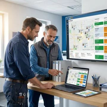 Plumbing team reviewing an online estimate workflow