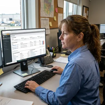 Wastewater service team using management software