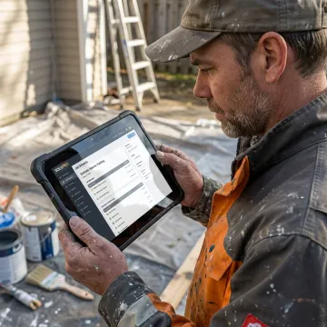 Painting contractor reviewing CRM dashboard