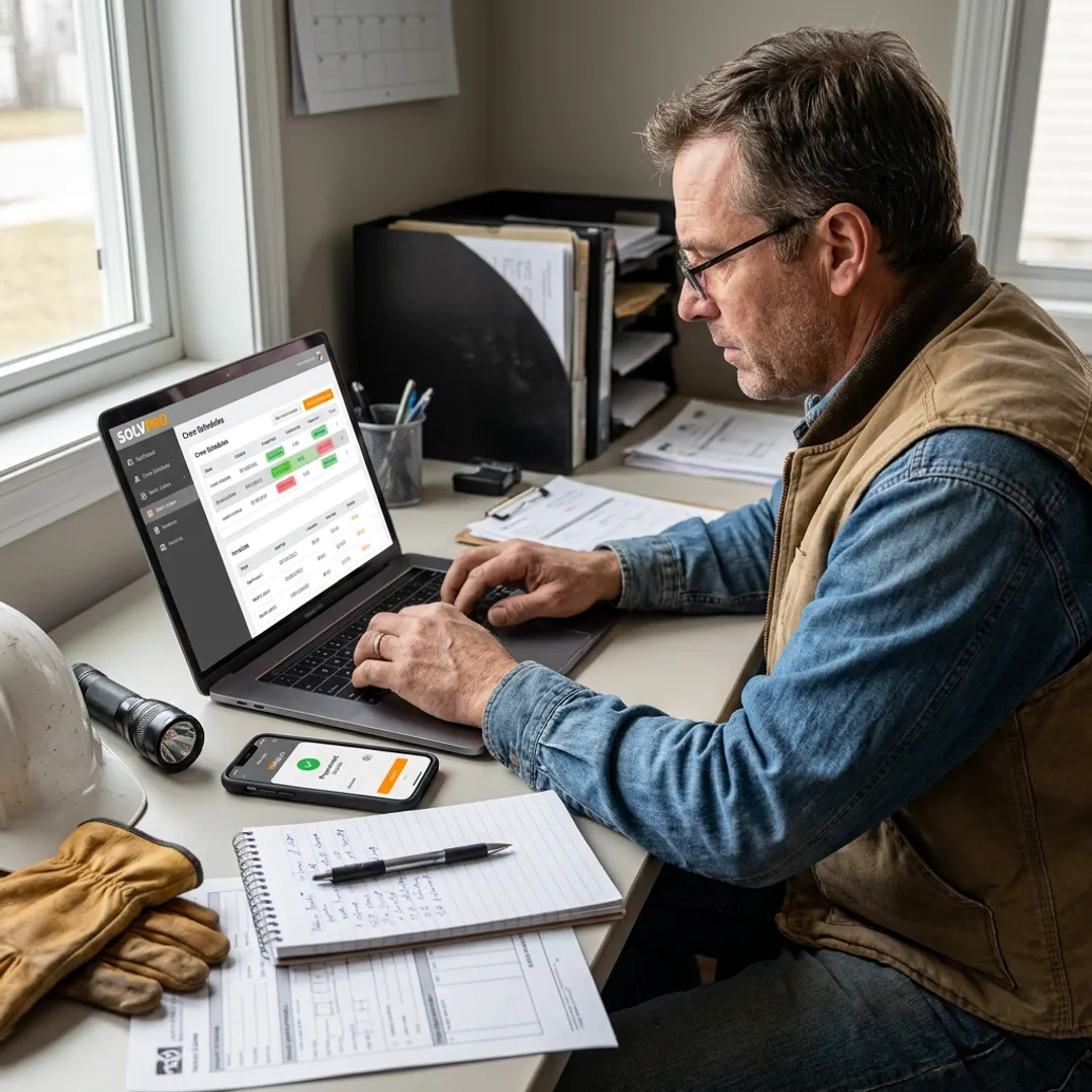 Contractor using software to schedule chimney jobs and send invoices