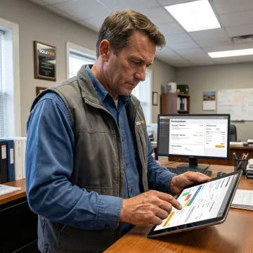 Plumbing business software dashboard on tablet