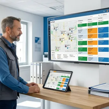 Liquid waste software dashboard on tablet