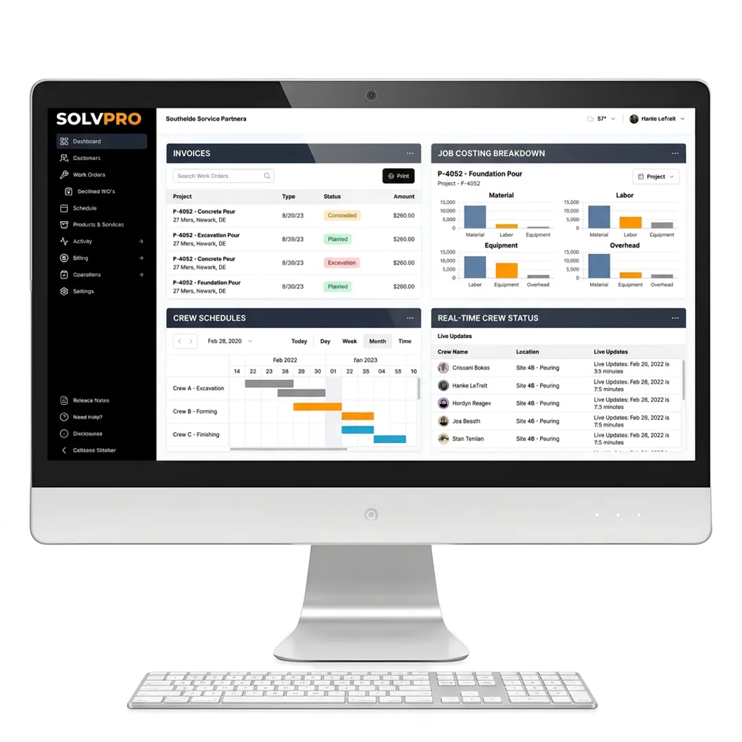 Contractor software dashboard for concrete jobs