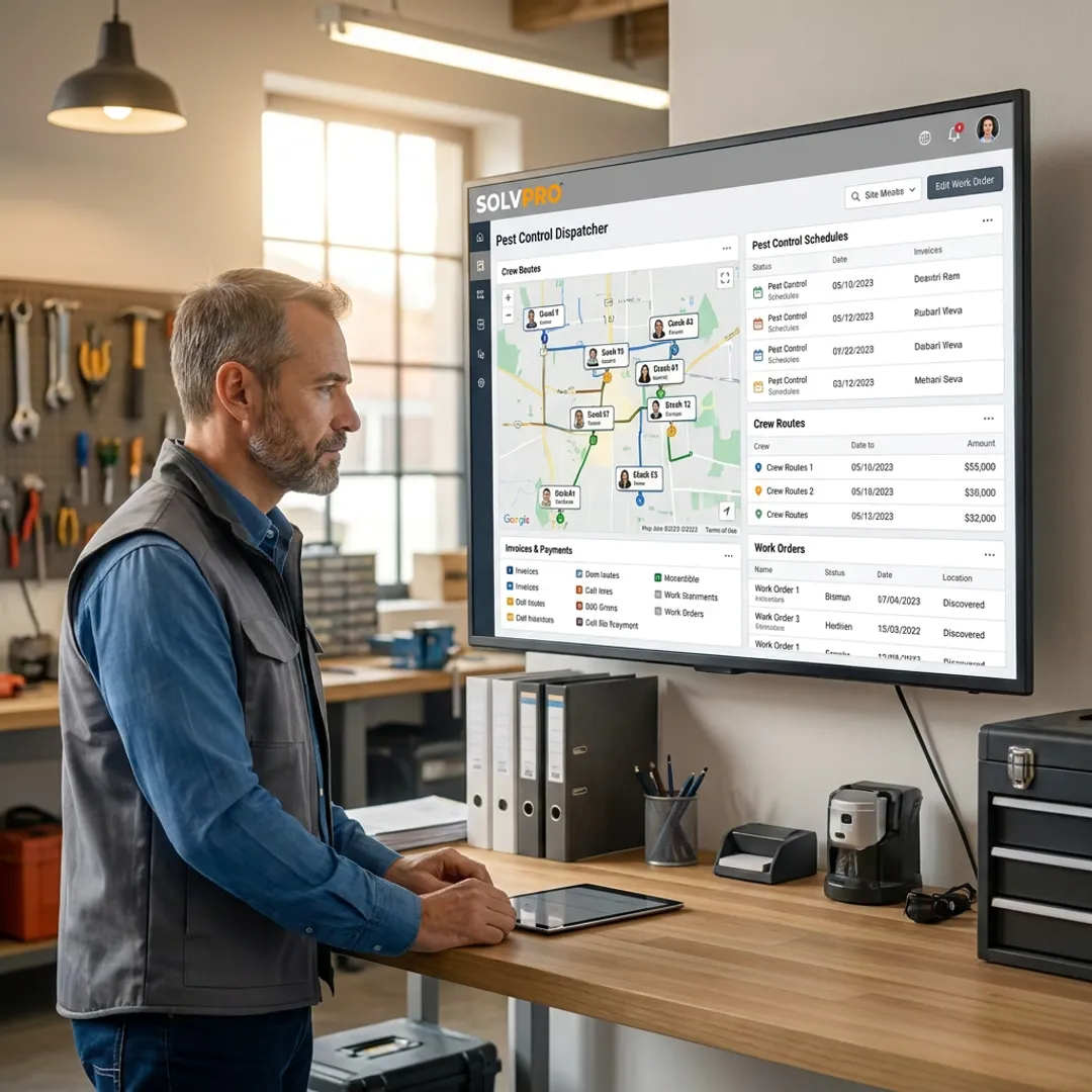Field service team managing pest control jobs on software