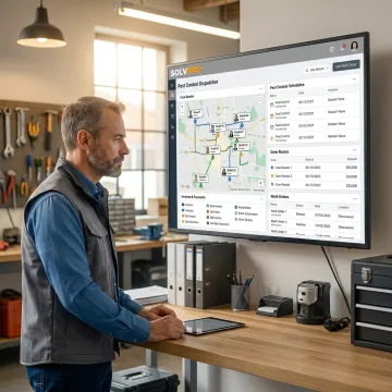Field service team managing pest control jobs on software