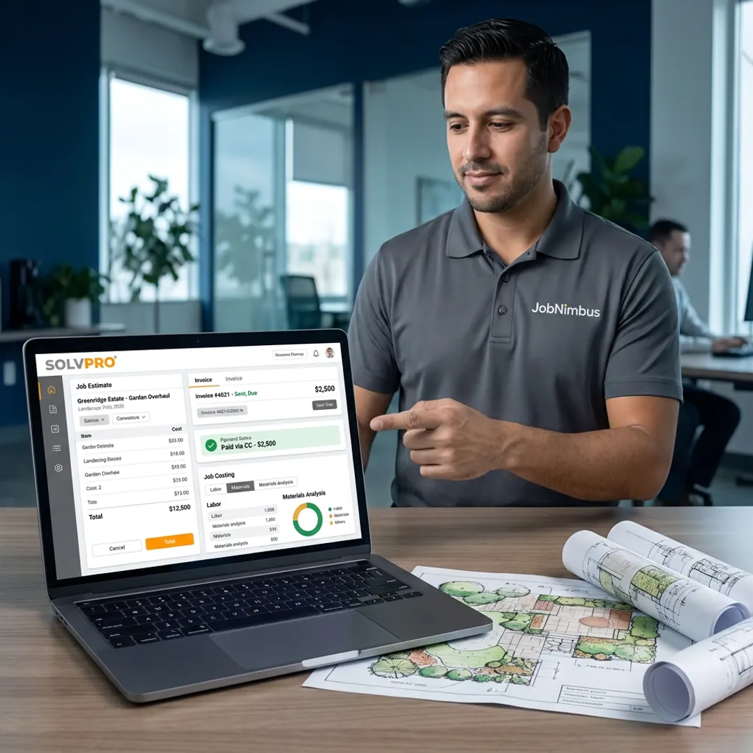 Landscaping software dashboard on laptop