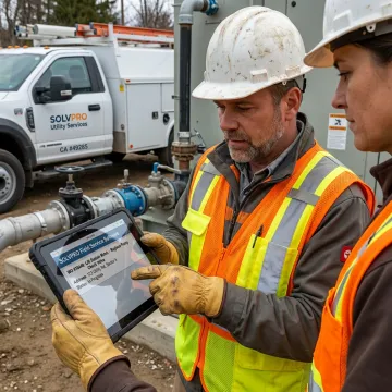 Water service crew using field management software