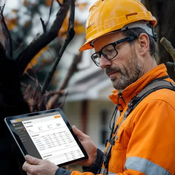 Fence contractor using CRM software on tablet