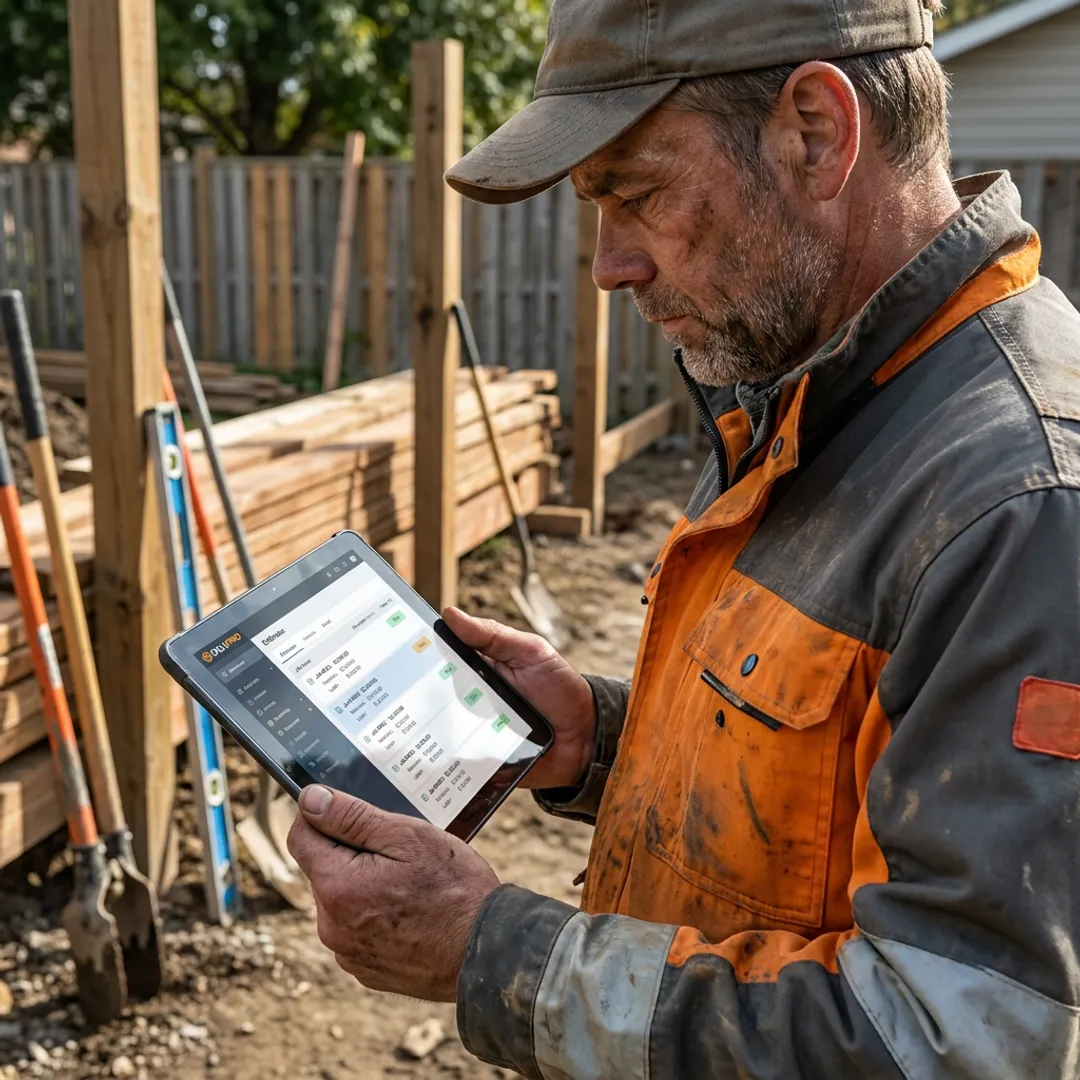 Contractor reviewing estimates and invoices on a tablet