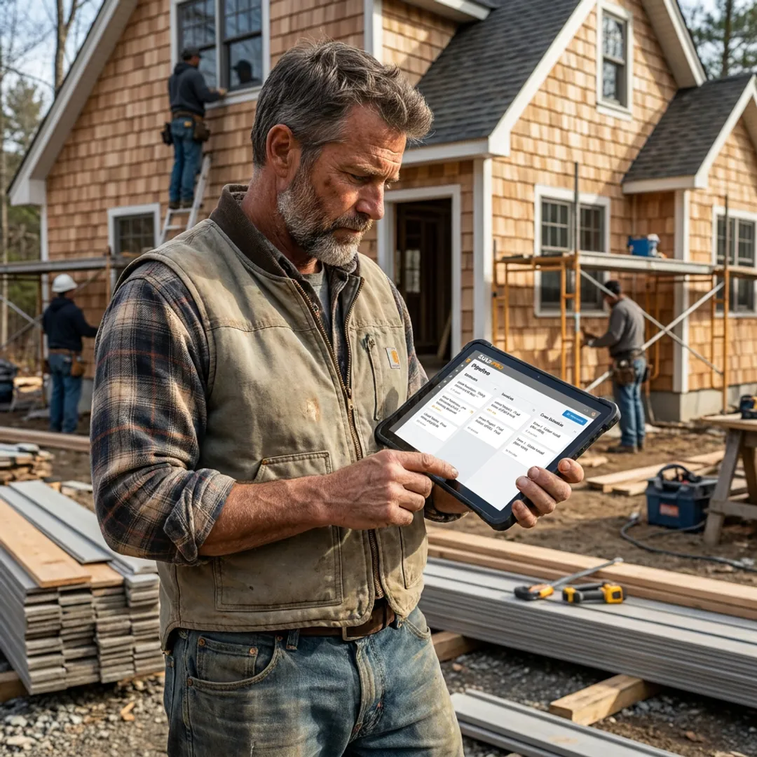 Contractor reviewing SolvPro dashboard on tablet