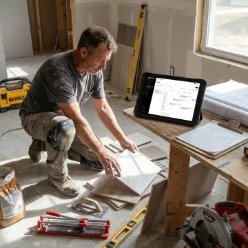 Tile contractor using CRM software on a tablet