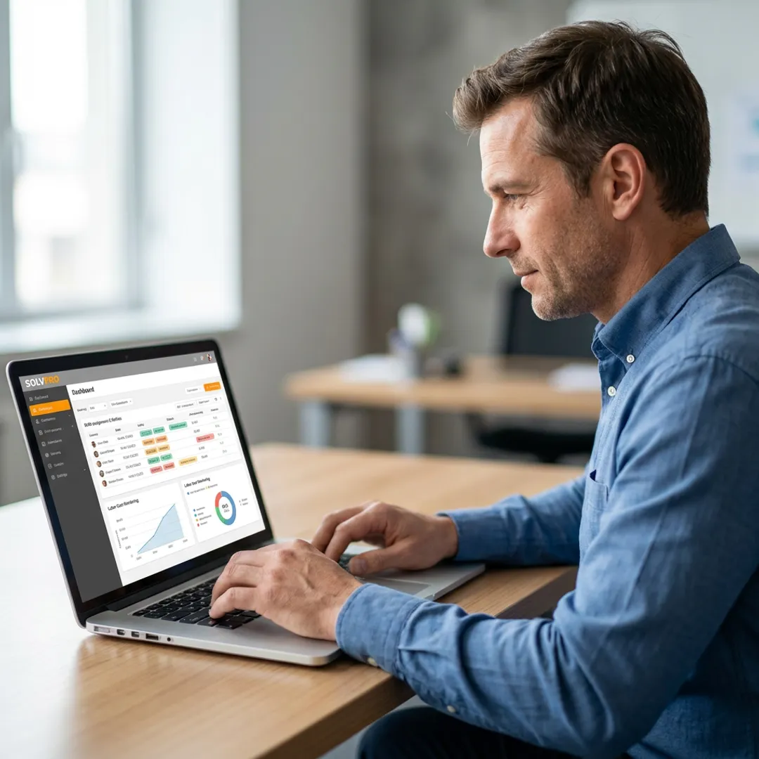 Manager reviewing shift scheduling and labor cost dashboard
