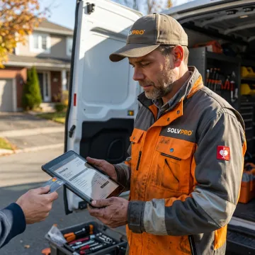 Mobile technician creating an invoice and accepting payment