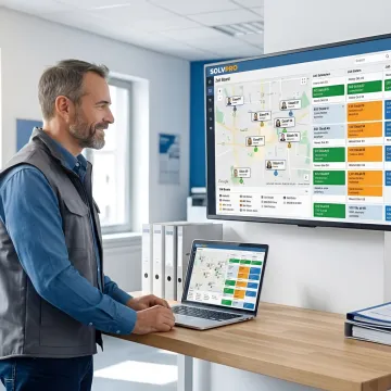 Environmental service manager reviewing field work dashboard