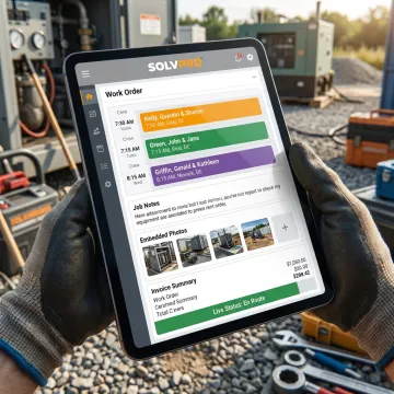 Mobile work order software dashboard on tablet