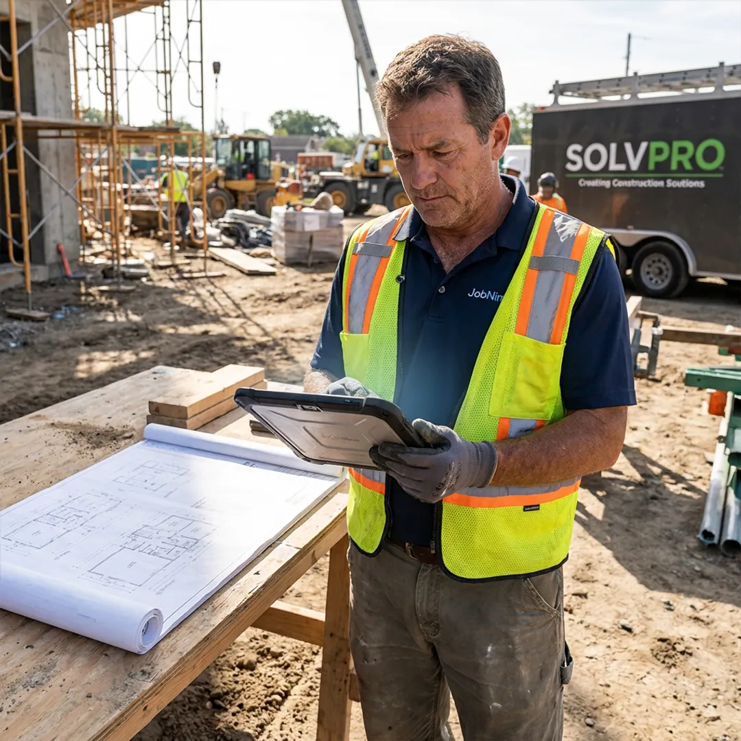 Supervisor reviewing time and materials tracking on a tablet