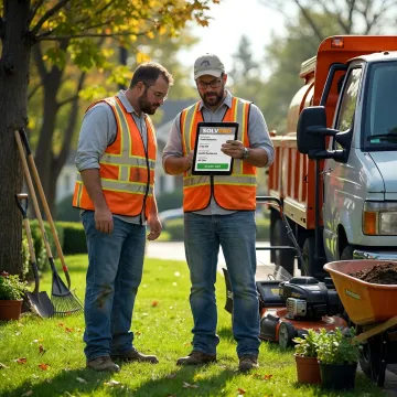 Landscaping crew using time tracking software in the field
