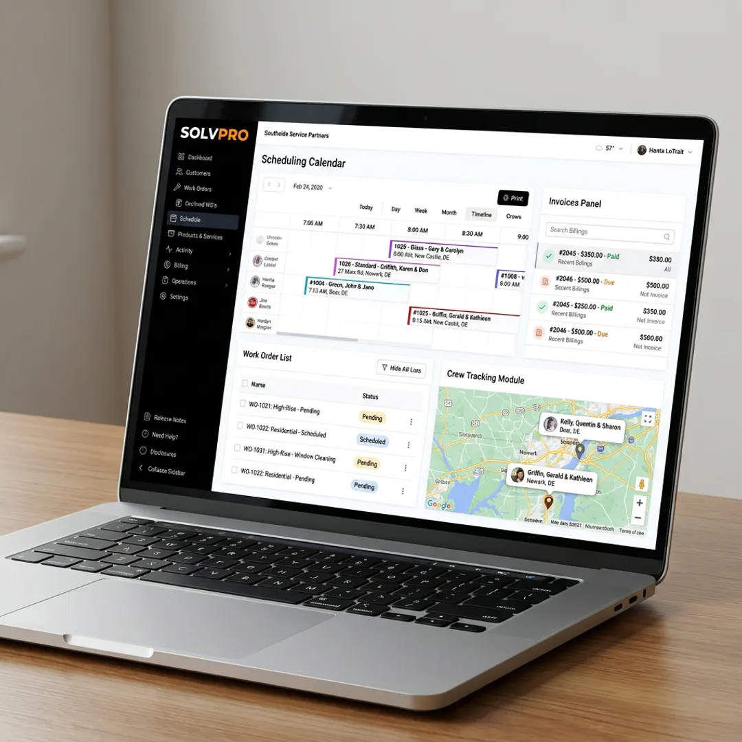 Window cleaning software workflow on a laptop