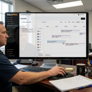 Dispatcher scheduling locksmith technicians in software
