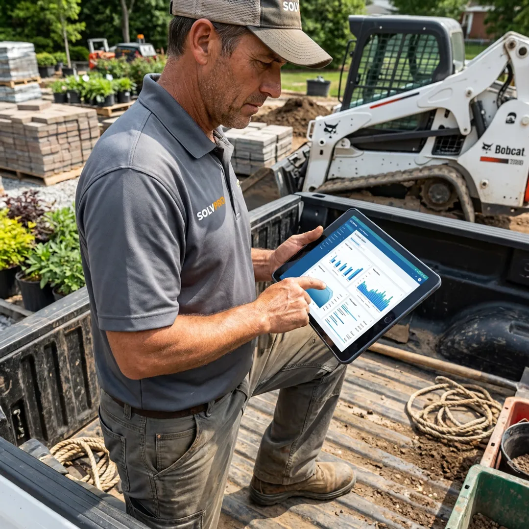 Landscaping job costs tracked on a field service dashboard