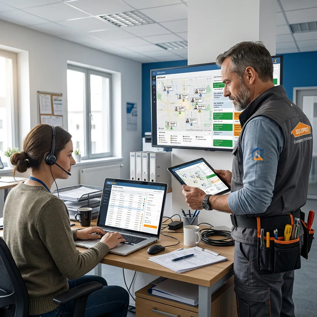 Field service team using management software
