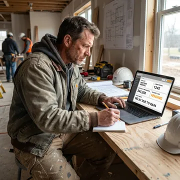 Contractor reviewing job costing dashboard